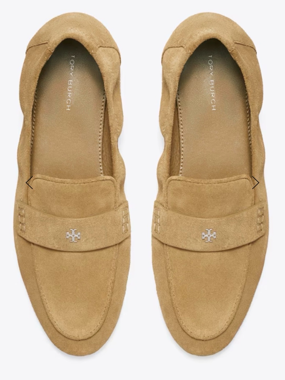 ❤️ Tory Burch Ballet Loafer River Rock Suede Gold Logo Size 9.5 + Box